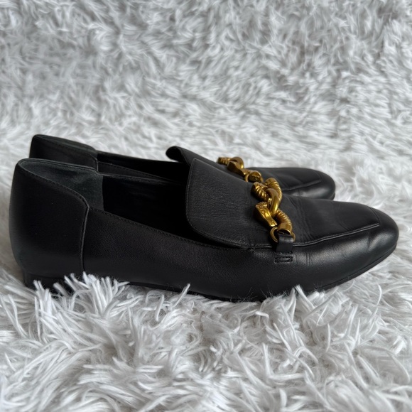 Tory Burch Jessa Black Leather Loafers and Gold Metal Horsehead Hardware Size 8 - Picture 2 of 9